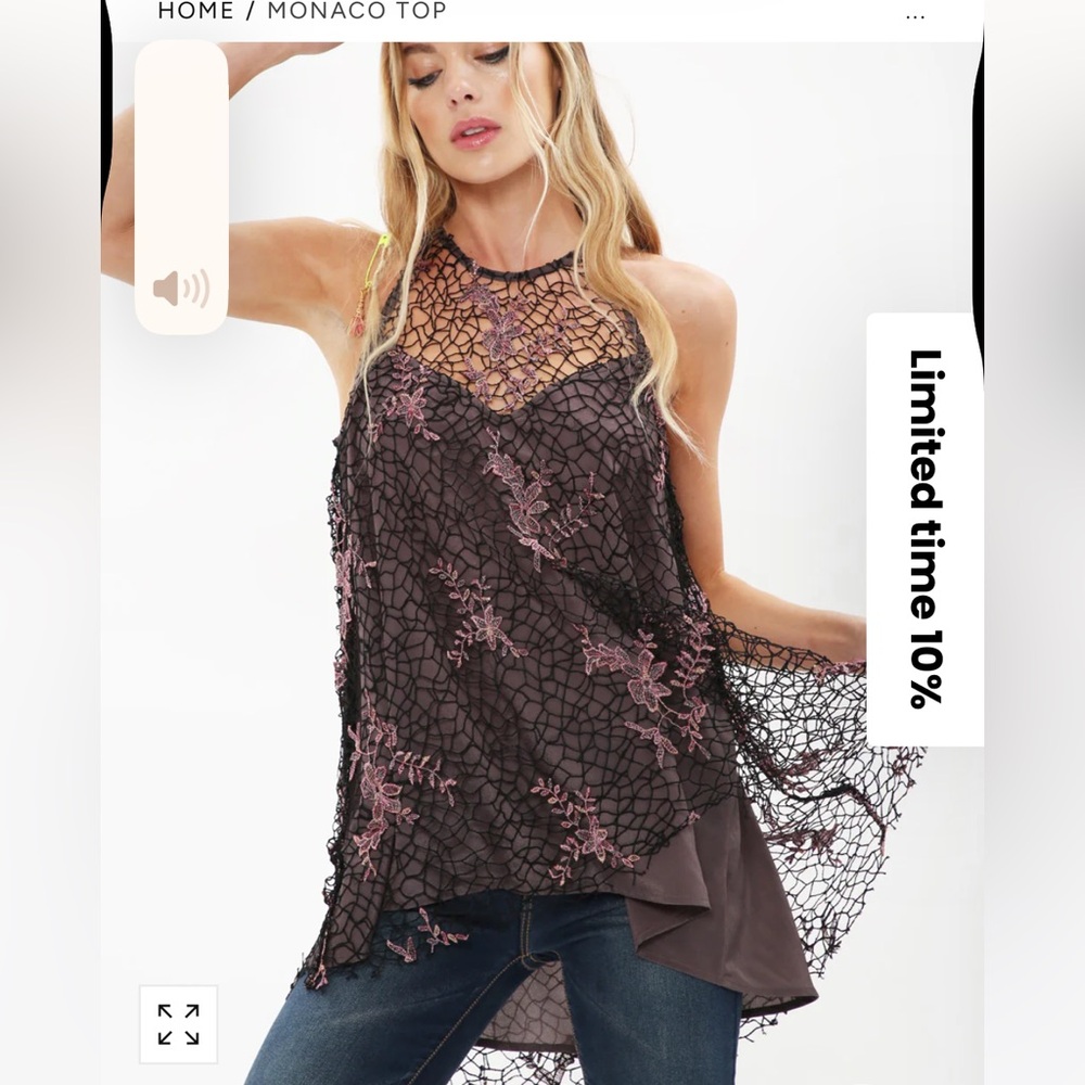 NWT Aratta Silent Journey-Monaco Top With Embroidered Lace Overlay